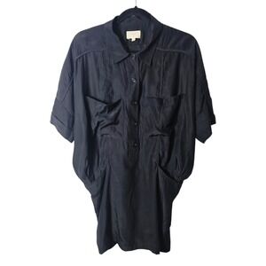 Billy Reid XS Silk Black Mini Dress Tunic Pockets Italy Minimalist Quiet‎ Luxury